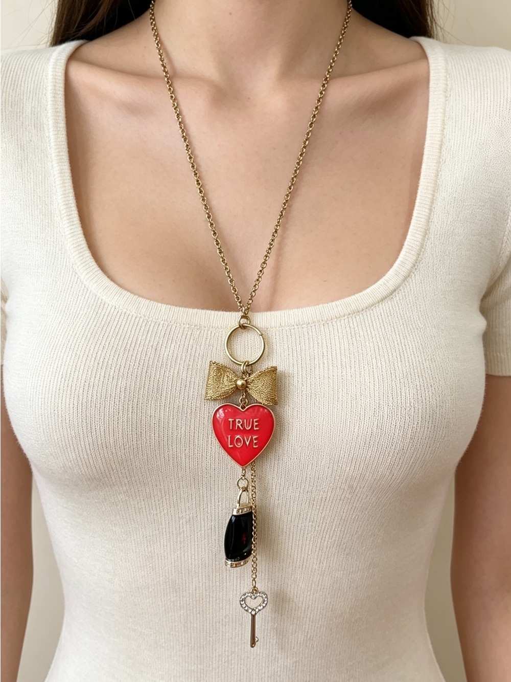 Phoebus Gold-Tone 'True Love' Red Heart Charm Necklace